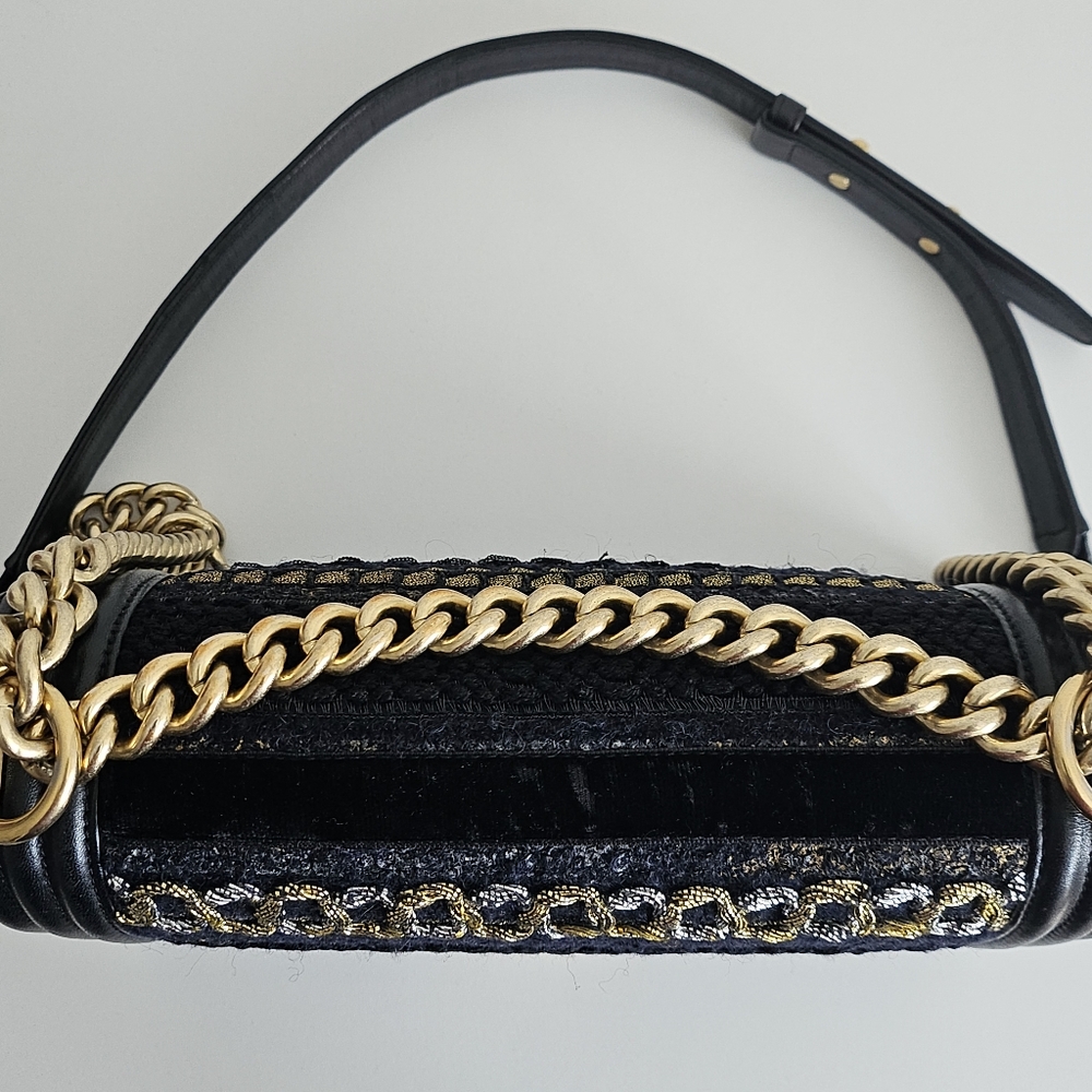 Chanel Black Lambskin Metallic Tweed Embroidered Medium Boy Bag - Picture 7 of 14